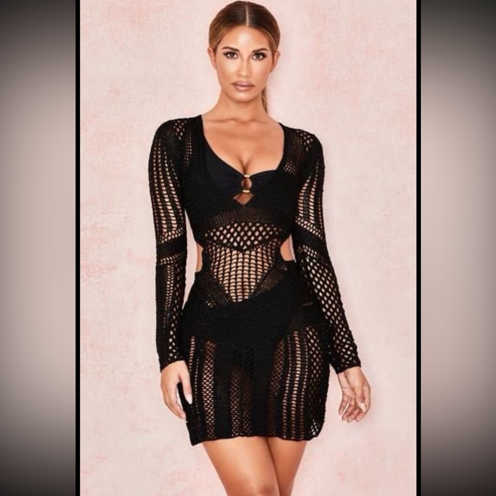 House Of CB London Lorena Crochet Black Beachwear Dress
